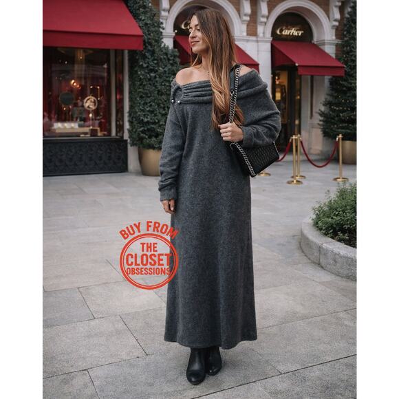 ZARA Off-the-Shoulder Knit Midi Dress NWT Gray Size S and M - Picture 8 of 16